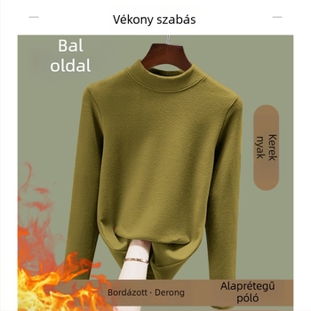 Termikus, bolyhos belsővel, hosszú ujjú felső, kerek nyakú, egyszínű, karcsú fazon, tavasz 2025