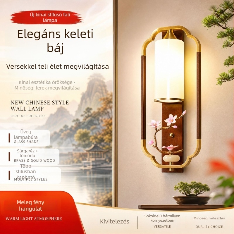 Fali lámpa, új kínai stílusú, éjjeli lámpa, nappalihoz és folyosóhoz kalligráfiás háttérrel