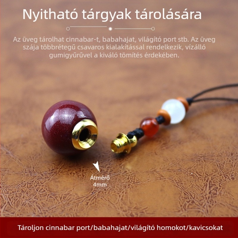 Cinabár üvegmedál nyitható kapszulával és telefonos charm