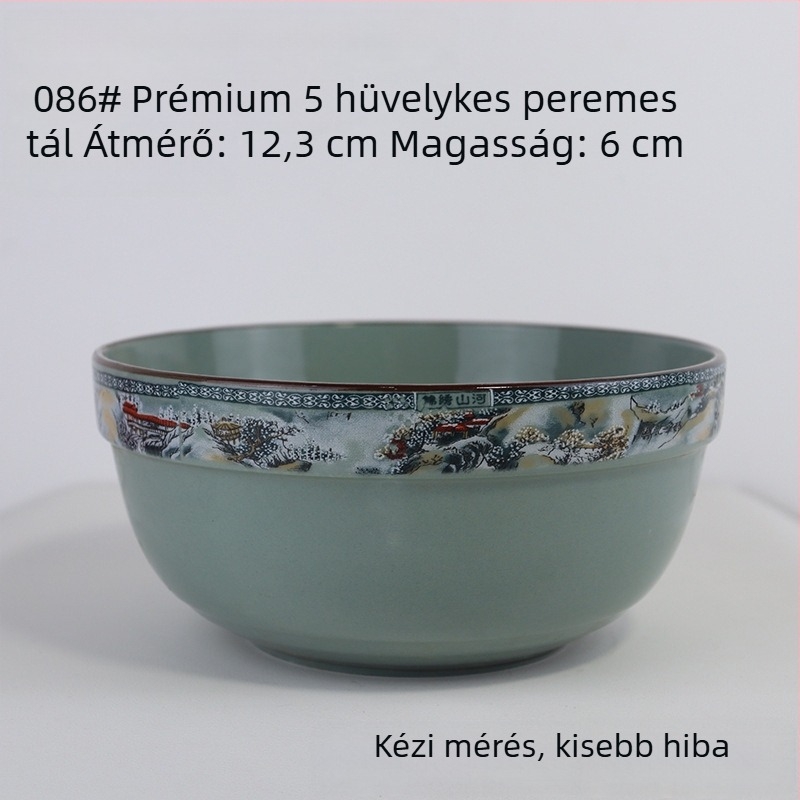 Porcelánrizs tál készlet hegység- és folyó motívummal; tartalmaz rizs tálat, kis és nagy leveses tálat és tészta tálat otthoni használatra