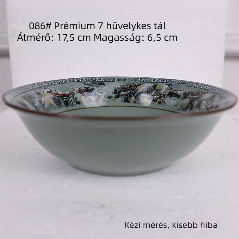 Porcelánrizs tál készlet hegység- és folyó motívummal; tartalmaz rizs tálat, kis és nagy leveses tálat és tészta tálat otthoni használatra
