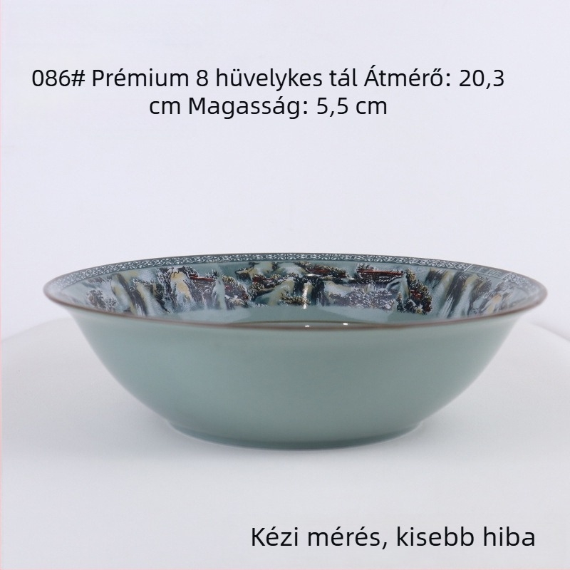 Porcelánrizs tál készlet hegység- és folyó motívummal; tartalmaz rizs tálat, kis és nagy leveses tálat és tészta tálat otthoni használatra