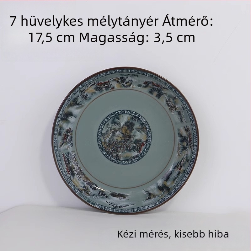 Porcelánrizs tál készlet hegység- és folyó motívummal; tartalmaz rizs tálat, kis és nagy leveses tálat és tészta tálat otthoni használatra