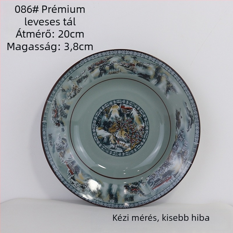 Porcelánrizs tál készlet hegység- és folyó motívummal; tartalmaz rizs tálat, kis és nagy leveses tálat és tészta tálat otthoni használatra