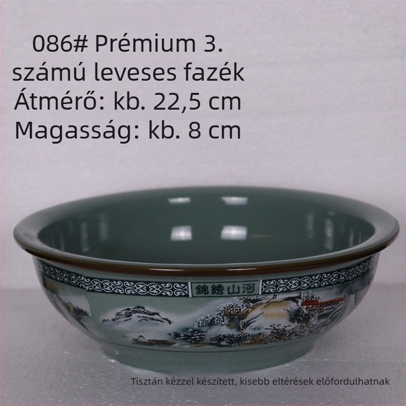 Porcelánrizs tál készlet hegység- és folyó motívummal; tartalmaz rizs tálat, kis és nagy leveses tálat és tészta tálat otthoni használatra