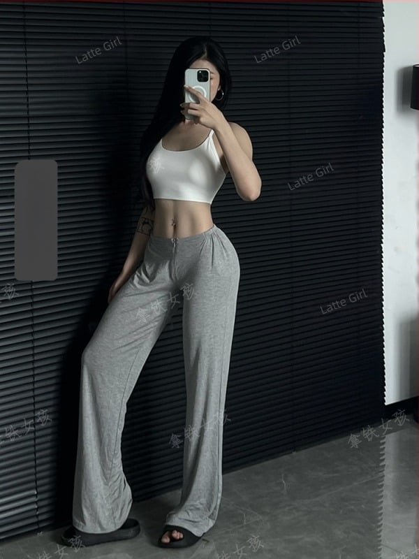 Latte Girl Cipzárral ellátott sportnadrág jóga- és pilateshez, kényelmes esés, alacsony derék, egyenes szabás