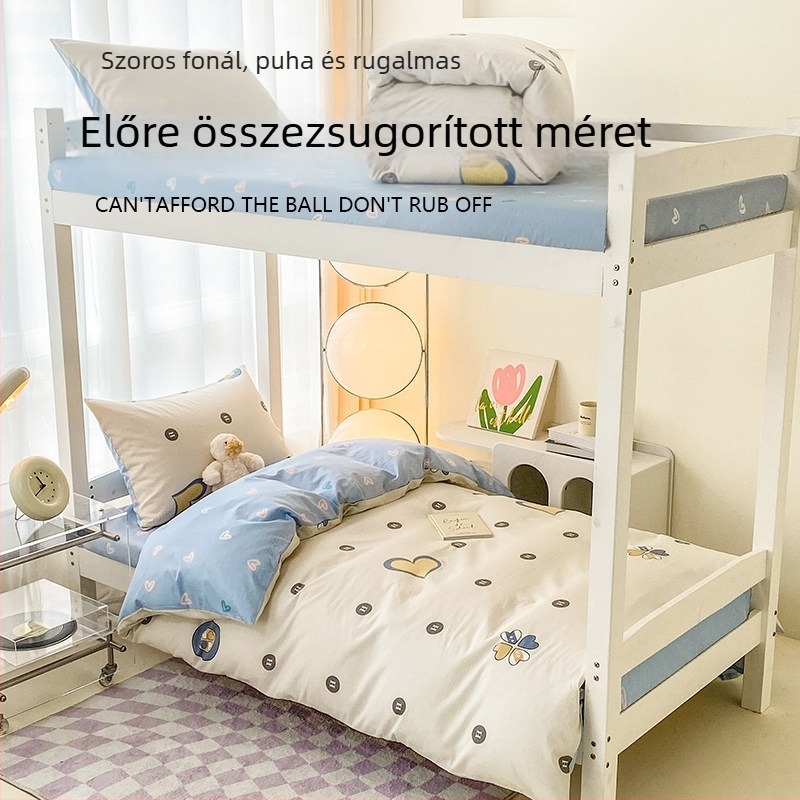 100% pamut egyetemi kollégiumi ágyneműkészlet, egyszemélyes ágyhoz, hat részes készlet, lepedő, dunyhafedelet és párnahuzatokat tartalmaz