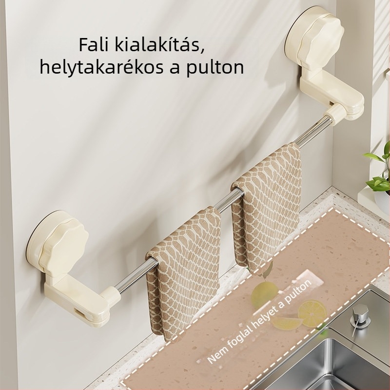 Szívócsésze forgó törölköző- és rongyállvány a konyhához, fúrás nélküli szerelés