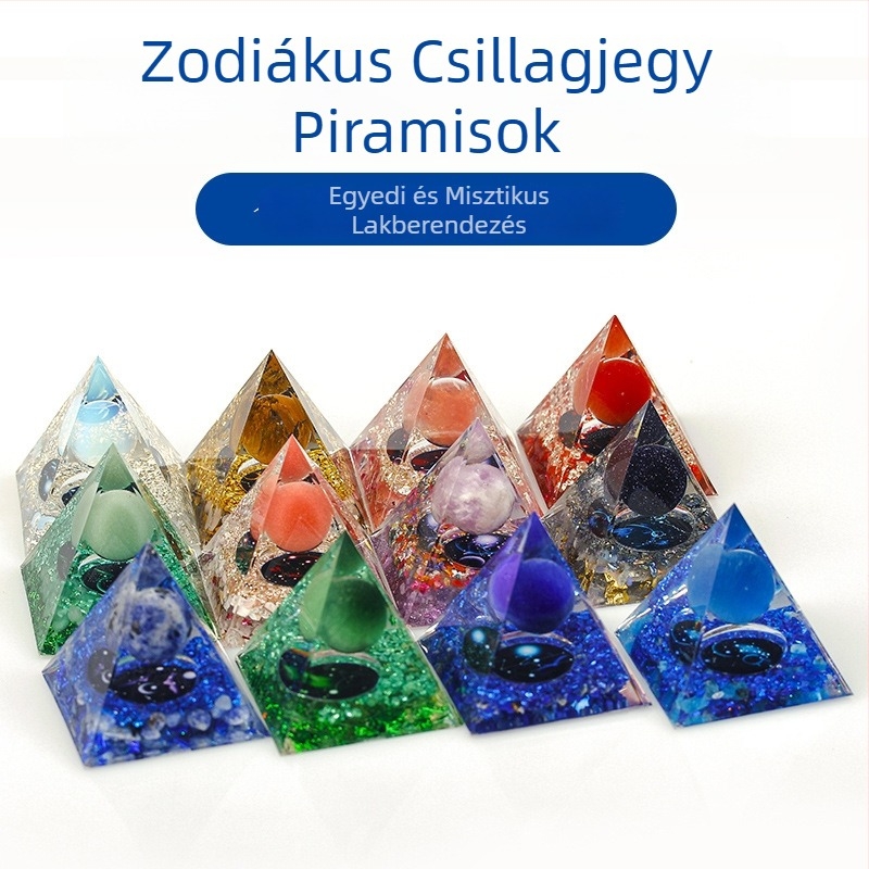 Tizenkét csillagjegy kristály piramisz – dekoráció nappaliba, TV-állványhoz, előtérbe, irodai asztalra, hálószobába és az autóba