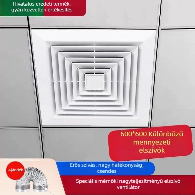 600x600 integrált mennyezeti ventilátor, alumínium panellel és gipszkarton burkolattal fürdőszobához, 30x30