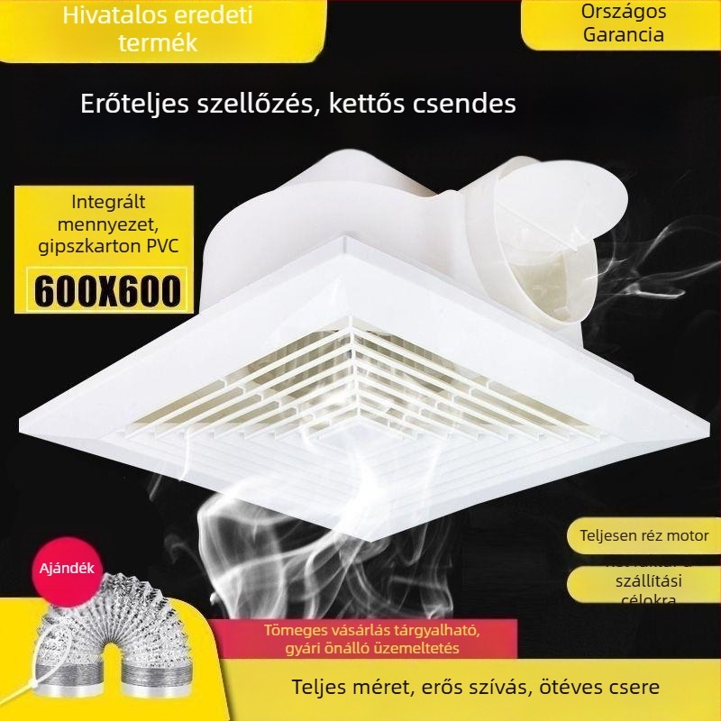 600x600 integrált mennyezeti ventilátor, alumínium panellel és gipszkarton burkolattal fürdőszobához, 30x30