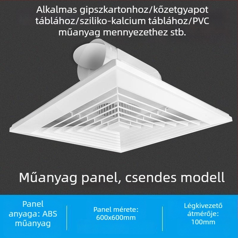 600x600 integrált mennyezeti ventilátor, alumínium panellel és gipszkarton burkolattal fürdőszobához, 30x30