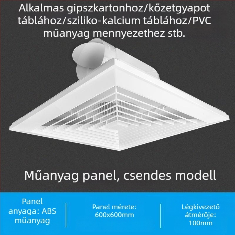 600x600 integrált mennyezeti ventilátor, alumínium panellel és gipszkarton burkolattal fürdőszobához, 30x30