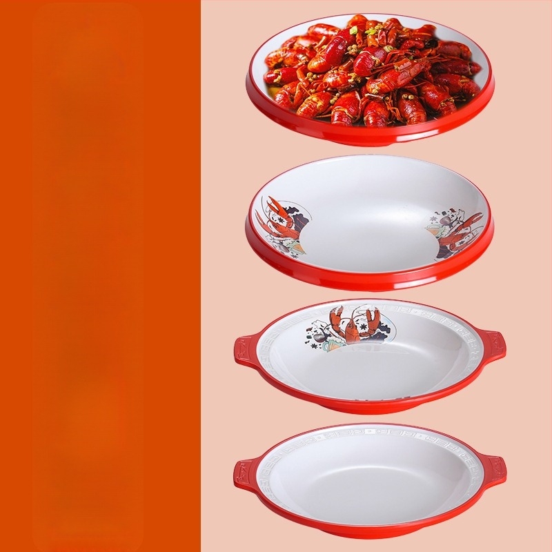 Melaminból készült ráktál, cseppálló grill- és tenger gyümölcseihez, nagy méretű porcelánhatású tál kereskedelmi használatra
