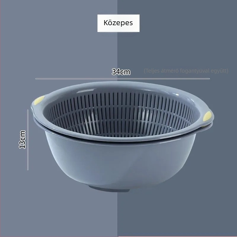 Kétszintes zöldségmosó edény leeresztő kosárral, extralig nagy kör alakú konyhai kosár zöldségekhez és gyümölcsökhez