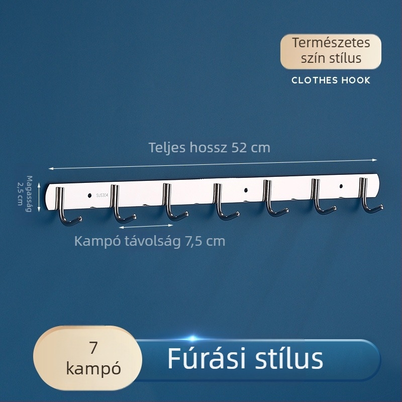 Vastagított rozsdamentes acél sorhorgok konyha- és fürdőszobai falra, fúrással szerelhető, erős teherbírású