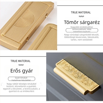 Új kínai stílusú sárgaréz fogantyú fiókokhoz, szekrényekhez és ajtókhoz, faragott, tömör, egylyukas rögzítés