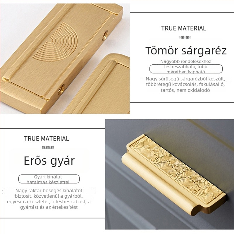 Új kínai stílusú sárgaréz fogantyú fiókokhoz, szekrényekhez és ajtókhoz, faragott, tömör, egylyukas rögzítés