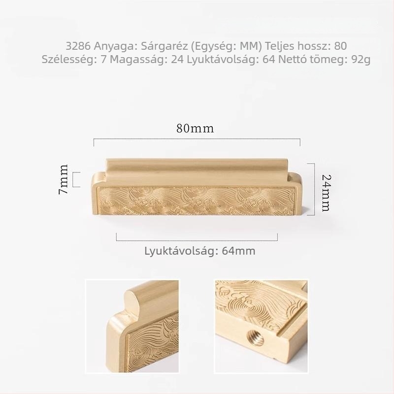 Új kínai stílusú sárgaréz fogantyú fiókokhoz, szekrényekhez és ajtókhoz, faragott, tömör, egylyukas rögzítés