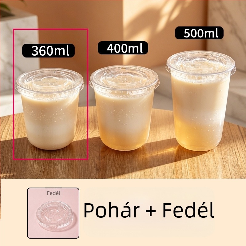 Egyszer használatos U-forma átlátszó vastag falú műanyag pohár, 90 mm-es átmérővel, tej-tea és amerikai kávé számára
