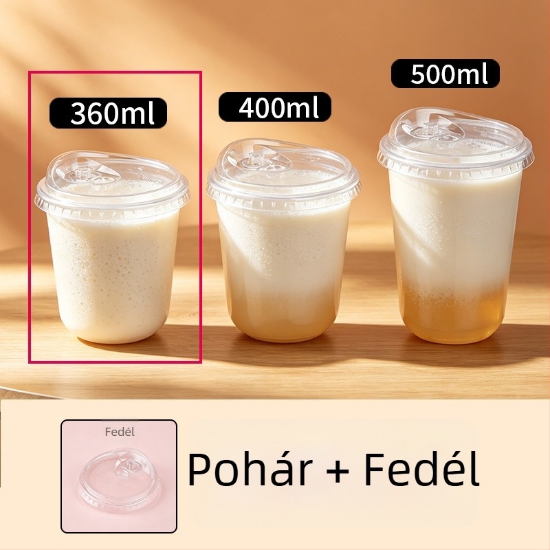 Egyszer használatos U-forma átlátszó vastag falú műanyag pohár, 90 mm-es átmérővel, tej-tea és amerikai kávé számára