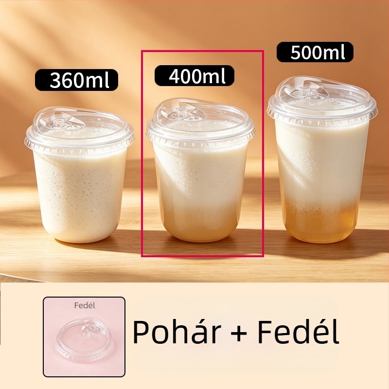 Egyszer használatos U-forma átlátszó vastag falú műanyag pohár, 90 mm-es átmérővel, tej-tea és amerikai kávé számára