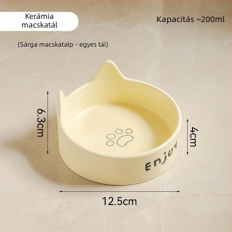 Fekete kerámia macska- és kutyatál, kiöntés elleni, étel- és víztál