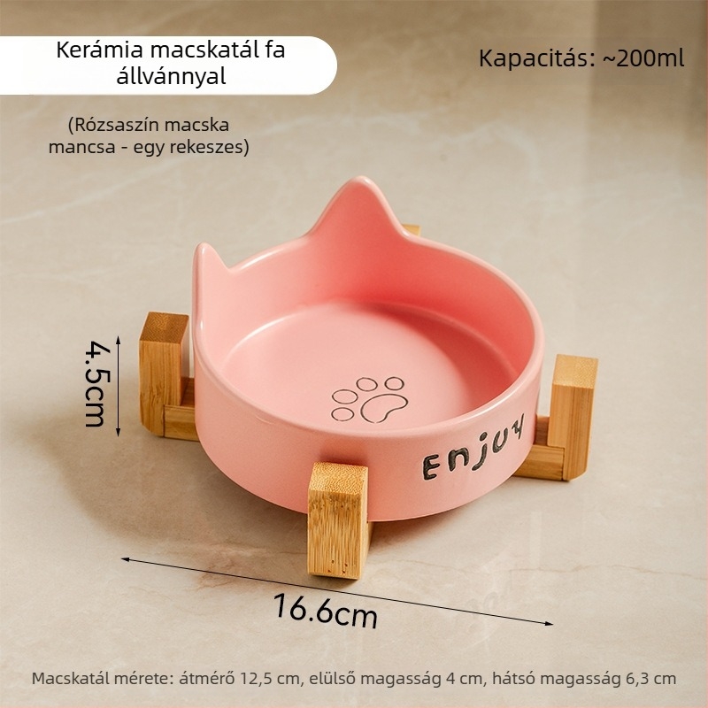 Fekete kerámia macska- és kutyatál, kiöntés elleni, étel- és víztál