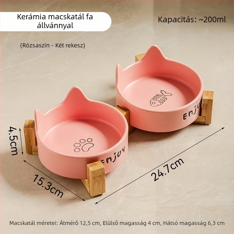 Fekete kerámia macska- és kutyatál, kiöntés elleni, étel- és víztál