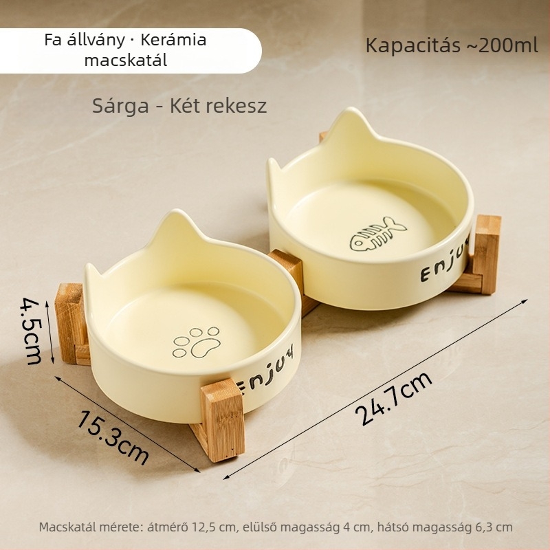Fekete kerámia macska- és kutyatál, kiöntés elleni, étel- és víztál