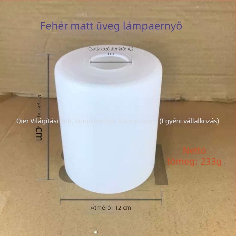 Fehér matt üveg hengeralakú lámpabura, E27-es foglalat, minimalistikus mennyezeti függőlámpa, asztali- és falivilágítás