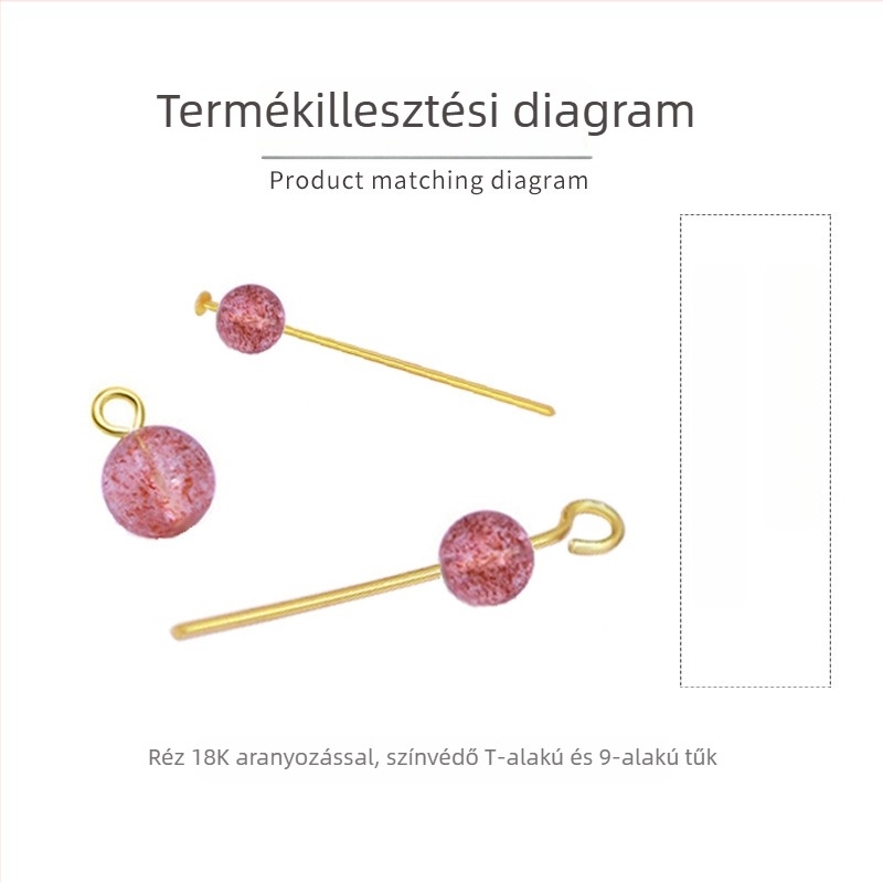 Réz bevonat 18K aranyszínű, gyöngycsapok, T-alakú tűk, 0,7 mm huzal, DIY ékszer-kiegészítők