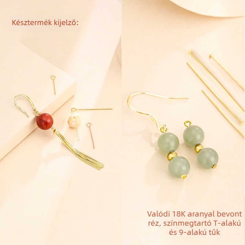 Réz bevonat 18K aranyszínű, gyöngycsapok, T-alakú tűk, 0,7 mm huzal, DIY ékszer-kiegészítők