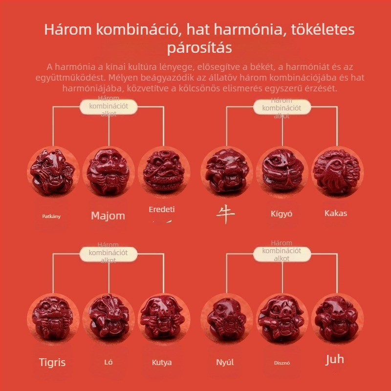 Természetes cinnabar három az egyben karkötő, lila-arany homokkal, a születési év zodiákusa, uniszex