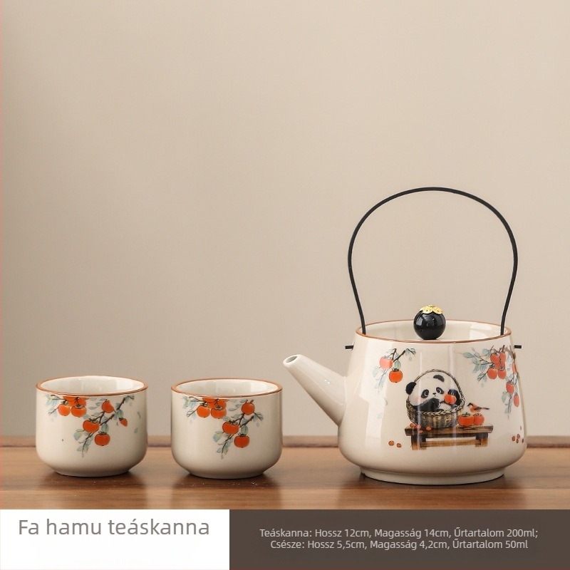 Panda teáskanna fogantyúval, Ru Kiln kerámia, kínai stílus, elegáns magas minőségű teáskanna