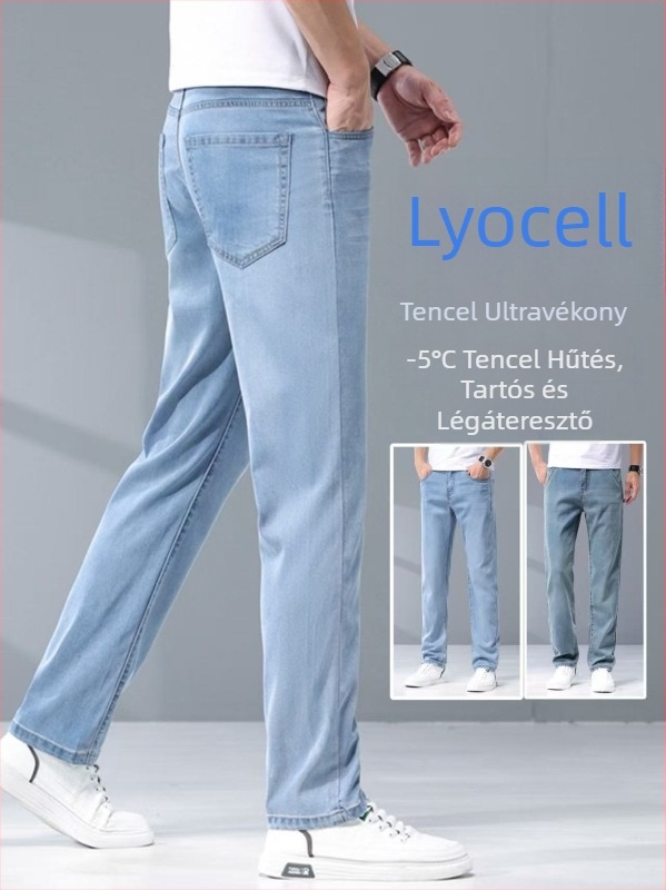 Laza egyenes szabású Lyocell farmernadrág férfiaknak, nyári, világos szín