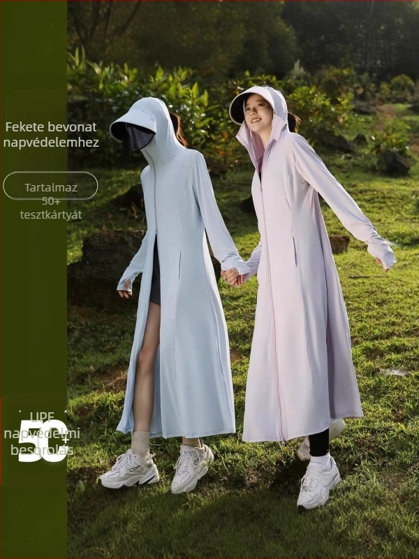Női hosszú napsugárvédő külső ruházat, ice silk anyag, UV-védelem, nyár, szabadtéri viselés