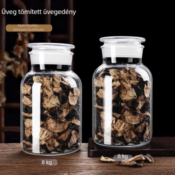Megvastagított üveg zárható tárolóedény száraz mandarinhéj tárolására, élelmiszer-minőség, nagy kapacitás, nedvességálló, teához és gyógyfüvekhez