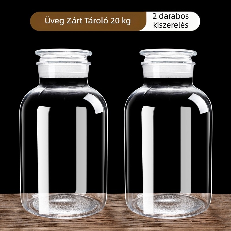 Megvastagított üveg zárható tárolóedény száraz mandarinhéj tárolására, élelmiszer-minőség, nagy kapacitás, nedvességálló, teához és gyógyfüvekhez