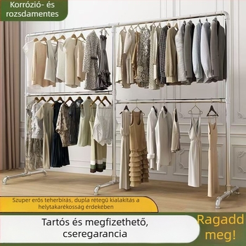 Sarokban álló acél ruhatartó, megerősített egyoszlopos állvány, kettős réteg, hálószoba és erkély számára