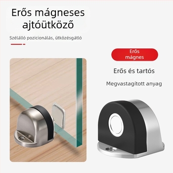 Padlóra szerelt üvegajtó mágneses ajtóstop, vastag gumibetéttel, nagy méretű fa- és acélajtókhoz