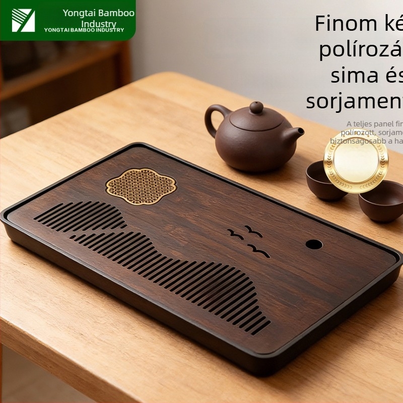 Bambusz teátálca készlet drenázsos, Gongfu tea kiegészítők