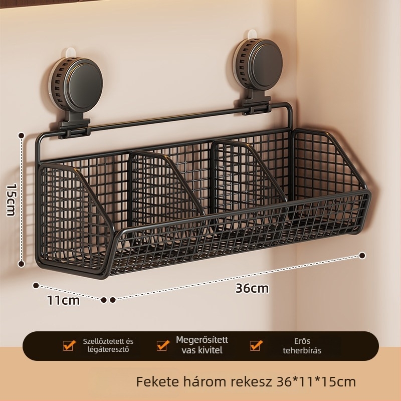 Szerelés nélküli falra szerelhető konyhai tároló, edények és fűszerek szervezője, zöldségkosárral