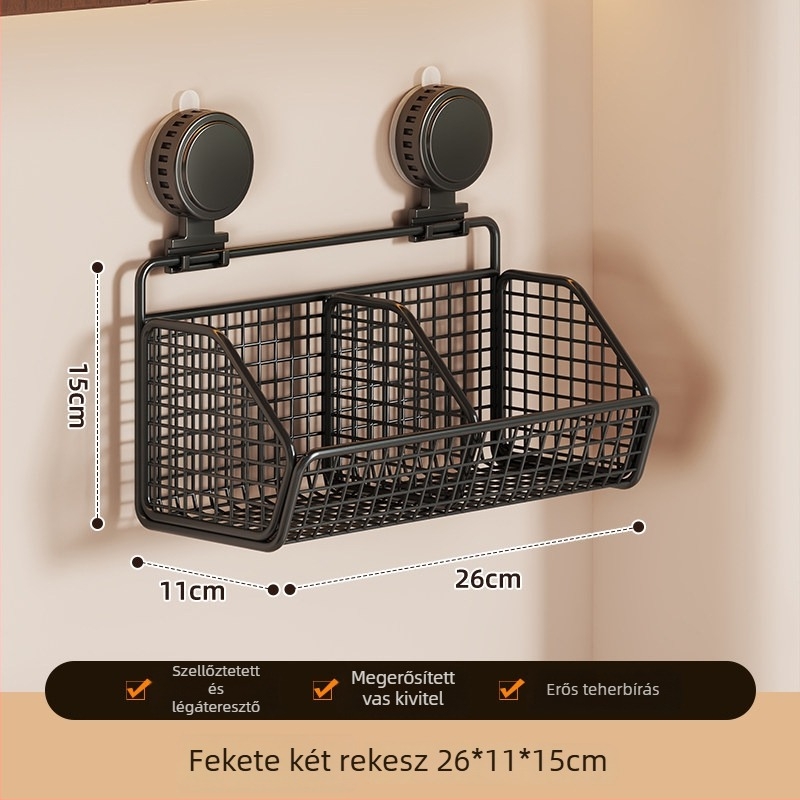 Szerelés nélküli falra szerelhető konyhai tároló, edények és fűszerek szervezője, zöldségkosárral