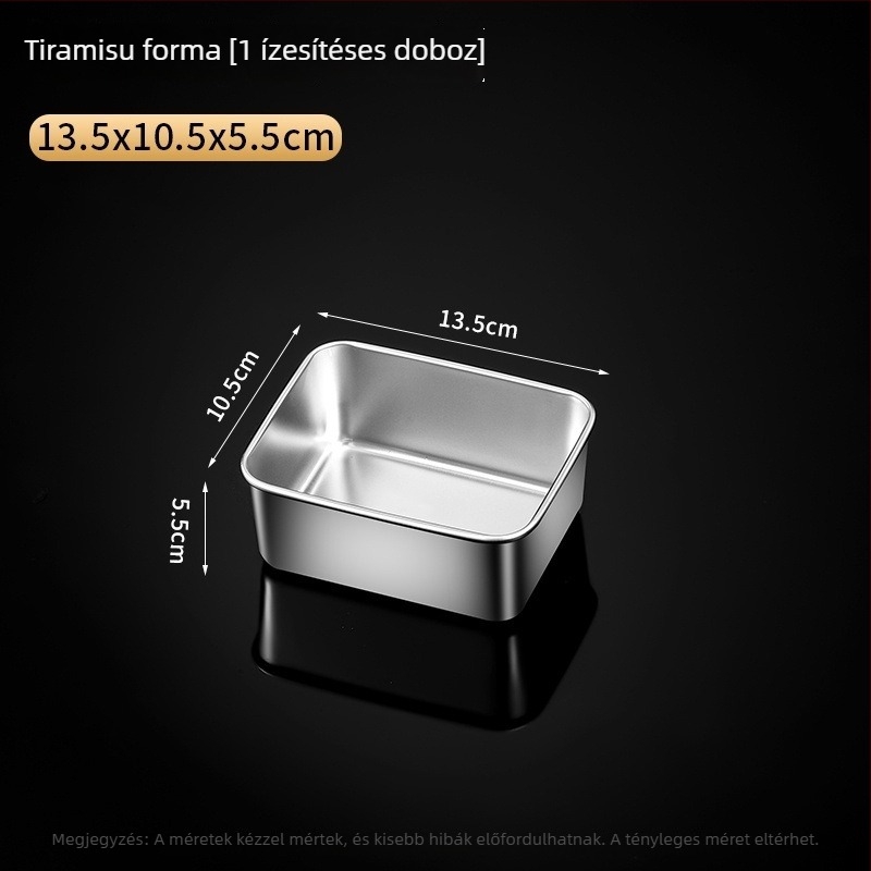 Tiramisuhoz tervezett rozsdamentes acél tepsi fedővel, téglalap alakú sütő- és pároló tál, élelmiszer-minőségű