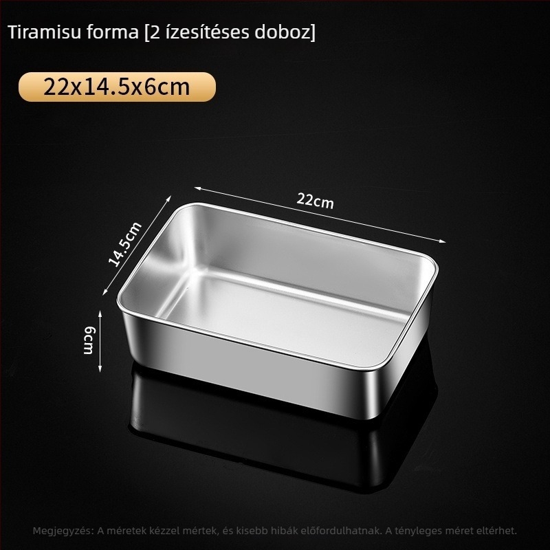 Tiramisuhoz tervezett rozsdamentes acél tepsi fedővel, téglalap alakú sütő- és pároló tál, élelmiszer-minőségű