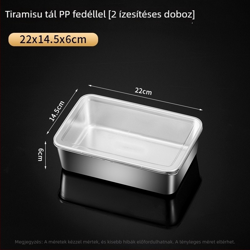 Tiramisuhoz tervezett rozsdamentes acél tepsi fedővel, téglalap alakú sütő- és pároló tál, élelmiszer-minőségű