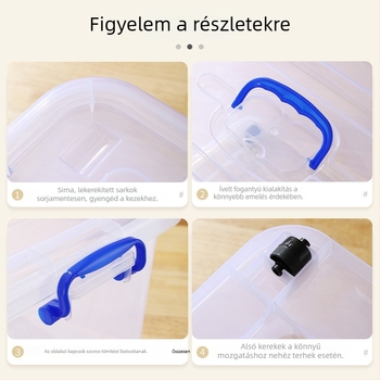 Átlátszó extránagy méretű műanyag tárolóedény görgőkkel, ruhákhoz, játékokhoz, könyvekhez és paplanokhoz