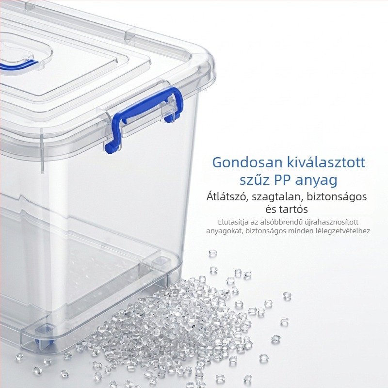 Átlátszó extránagy méretű műanyag tárolóedény görgőkkel, ruhákhoz, játékokhoz, könyvekhez és paplanokhoz