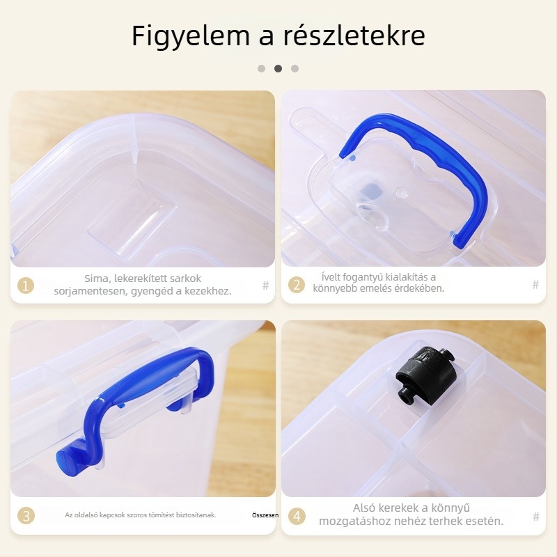 Átlátszó extránagy méretű műanyag tárolóedény görgőkkel, ruhákhoz, játékokhoz, könyvekhez és paplanokhoz